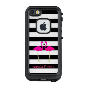 Pink Flamingos, Black, White Stripes Personalized LifeProof FRÄ’ iPhone SE/5/5s Case