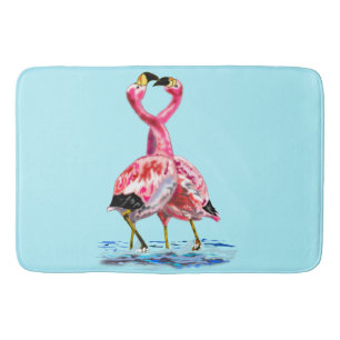 Pink Flamingos Blue Bath Mat Custom Colour - Text
