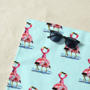 Pink Flamingos Blue Beach Towel - Your Colour
