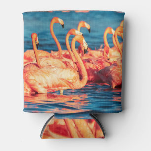 Pink flamingos, blue lagoon, nature. can cooler