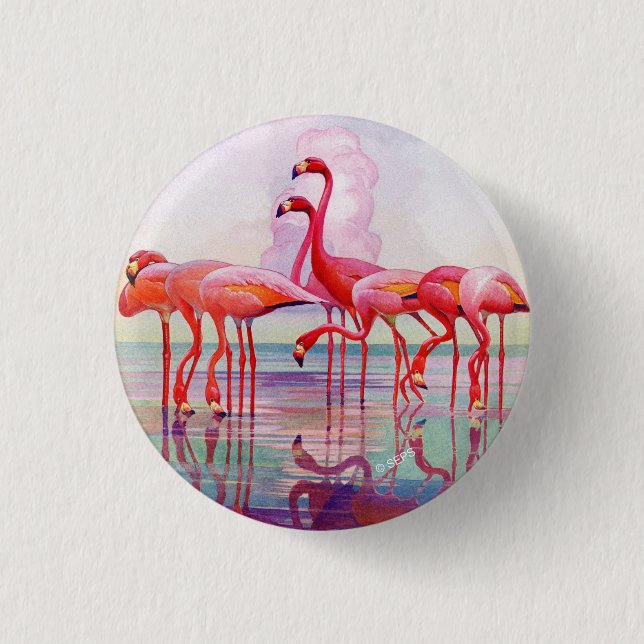 Pink Flamingos by Francis Lee Jaques 1 Inch Round Button (Front)