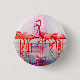 Pink Flamingos by Francis Lee Jaques 1 Inch Round Button