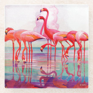 Pink Flamingos by Francis Lee Jaques Glass Coaster