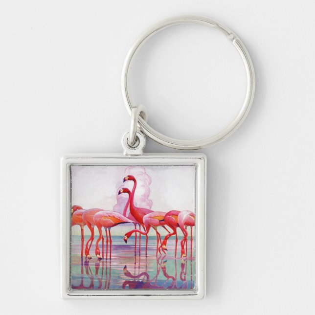 Pink Flamingos by Francis Lee Jaques Keychain (Front)