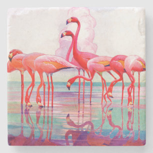 Pink Flamingos by Francis Lee Jaques Stone Coaster