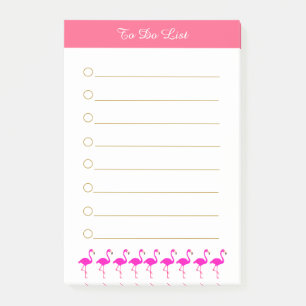 Pink flamingos & calligraphy on white lined post-it notes