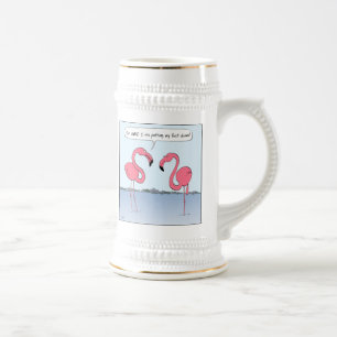 Pink Flamingos Cartoon Humourous Corny Joke Beer Stein