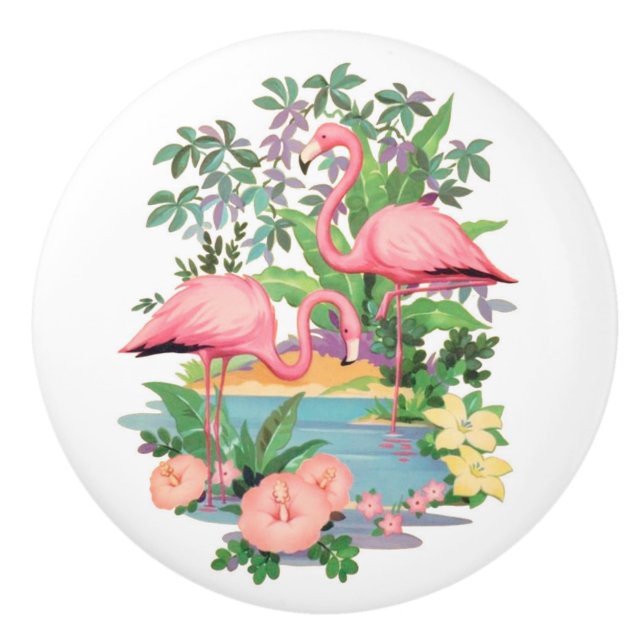 Pink Flamingos Ceramic Drawer or Cabinet Knob (Front)