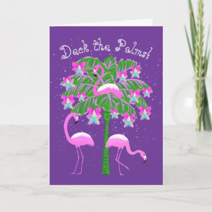 Pink Flamingos Christmas Palm Tree Personalized  Card