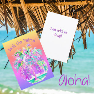 Pink Flamingos Christmas Palm Tree Personalized  Card