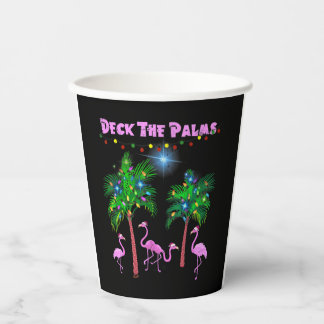 Pink Flamingos Christmas Palm Tree Tropical Xmas Paper Cups