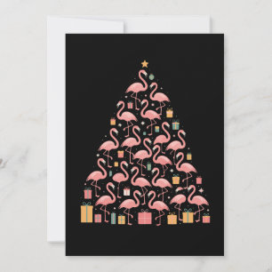 Pink Flamingos Christmas Tree Holiday Festive Xmas Card