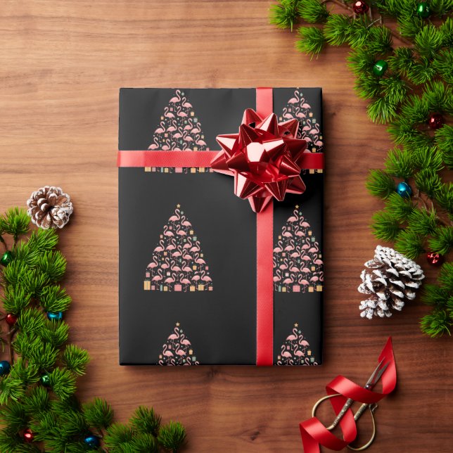Pink Flamingos Christmas Tree Holiday Festive Xmas Wrapping Paper (Holiday Gift)