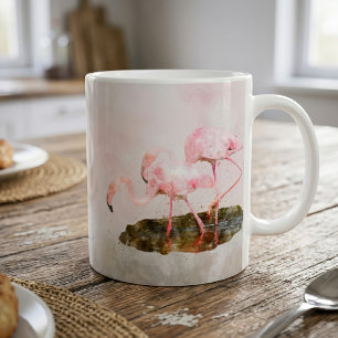 Pink Flamingos Companionship in Watercolor Art Coffee Mug