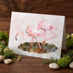 Pink Flamingos Companionship in Watercolor Art Thank You Card