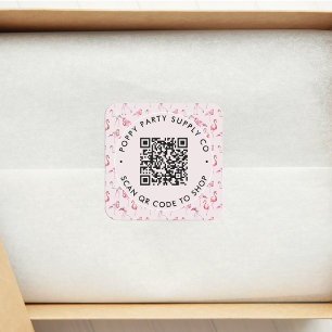 Pink Flamingos Custom QR Code Shop Sticker