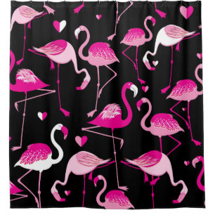 Pink flamingos, dark seamless pattern.