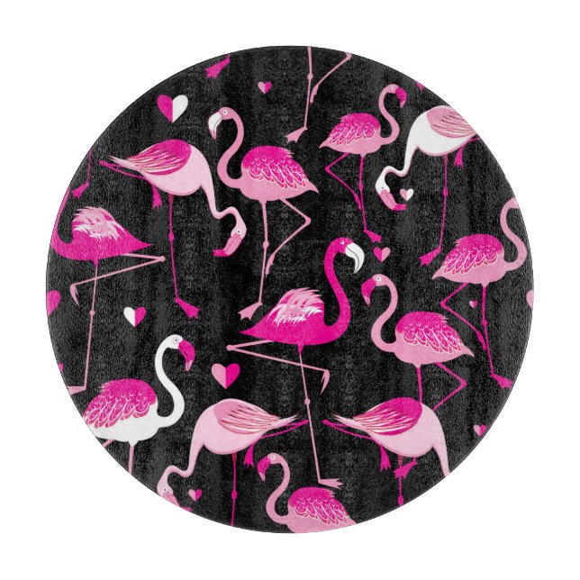 Pink flamingos, dark seamless pattern. cutting board (Front)