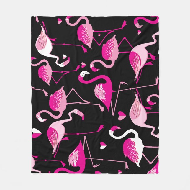 Pink flamingos, dark seamless pattern. fleece blanket (Front)