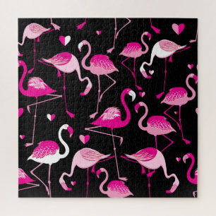 Pink flamingos, dark seamless pattern. jigsaw puzzle