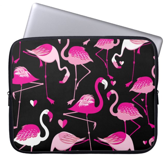 Pink flamingos, dark seamless pattern. laptop sleeve (Front)