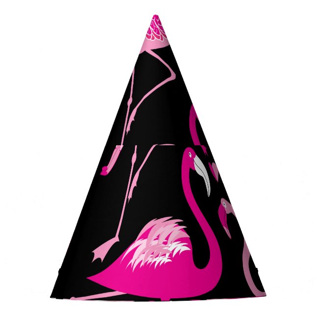 Pink flamingos, dark seamless pattern. party hat (Front)