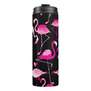 Pink flamingos, dark seamless pattern. thermal tumbler