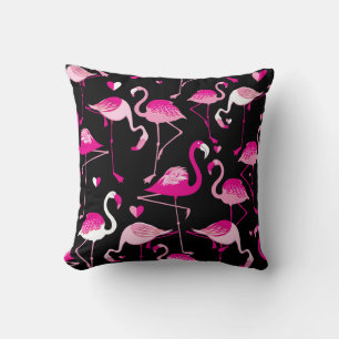 Pink flamingos, dark seamless pattern. throw pillow