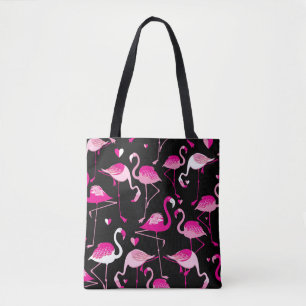 Pink flamingos, dark seamless pattern. tote bag