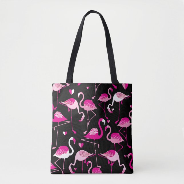 Pink flamingos, dark seamless pattern. tote bag (Front)