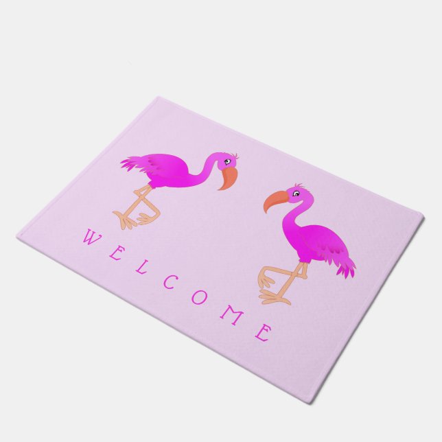Pink Flamingos Doormat - Welcome - Your Colours (Angled)