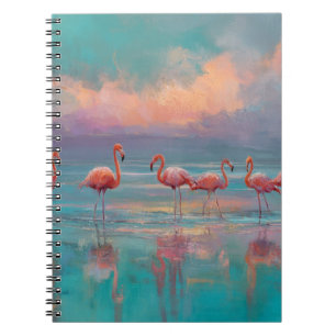 Pink Flamingos Dreamy Sunset Shore Art Notebook