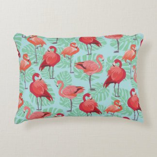 Pink Flamingos: Exotic Seamless Pattern. Accent Pillow