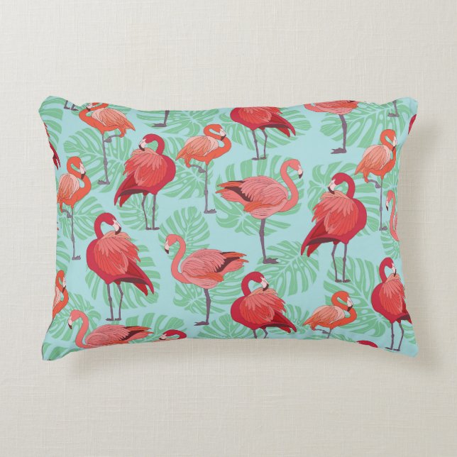 Pink Flamingos: Exotic Seamless Pattern. Accent Pillow (Front)
