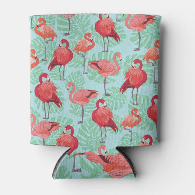 Pink Flamingos: Exotic Seamless Pattern. Can Cooler (Front)