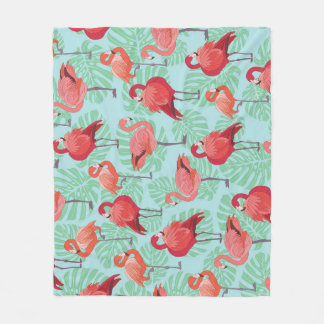 Pink Flamingos: Exotic Seamless Pattern. Fleece Blanket