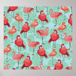 Pink Flamingos: Exotic Seamless Pattern. Poster