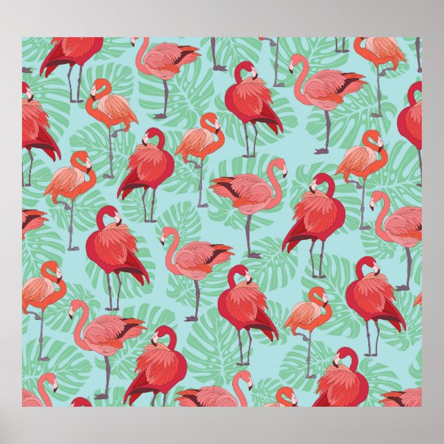 Pink Flamingos: Exotic Seamless Pattern. Poster (Front)