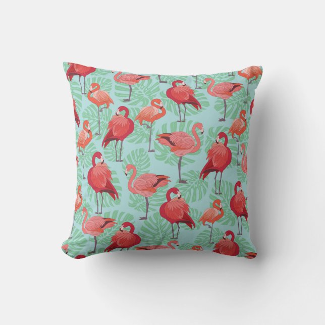 Pink Flamingos: Exotic Seamless Pattern. Throw Pillow (Front)