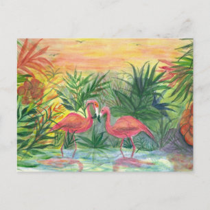Pink Flamingos Florida Art Postcard