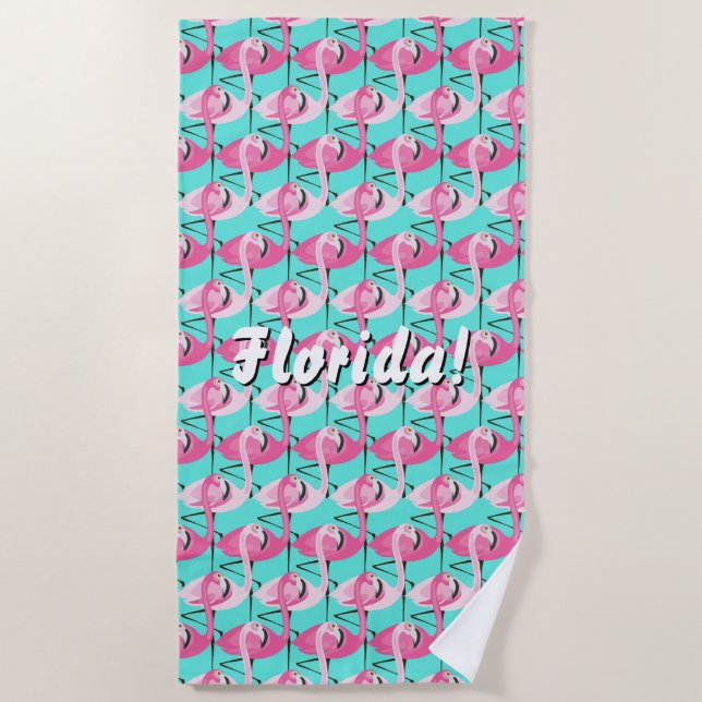 Pink Flamingos Florida  Change Text Change Colour Beach Towel (Front)