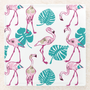 Pink Flamingos Glass Coaster