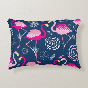 Pink Flamingos: Graphic Dark Pattern Accent Pillow
