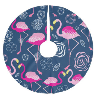 Pink Flamingos: Graphic Dark Pattern Brushed Polyester Tree Skirt