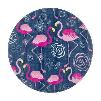 Pink Flamingos: Graphic Dark Pattern Cutting Board
