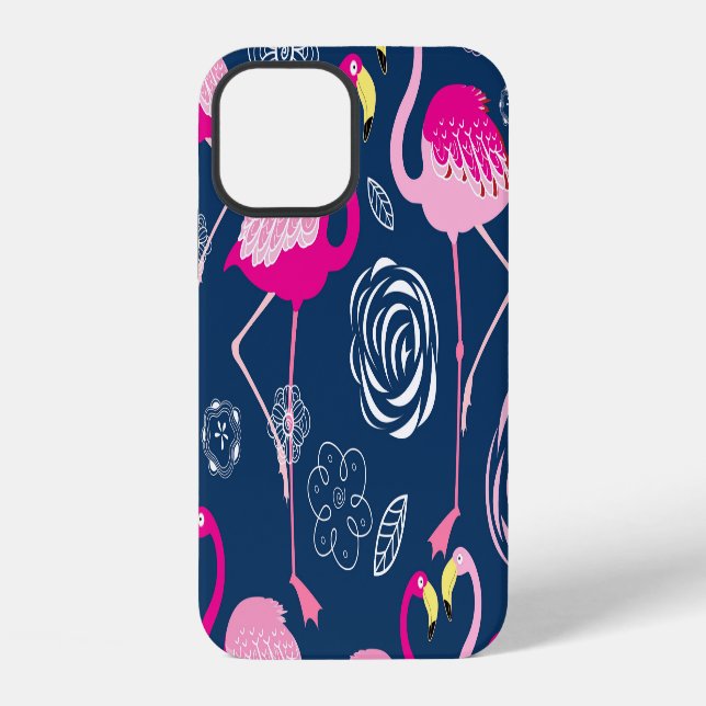 Pink Flamingos: Graphic Dark Pattern iPhone Case (Back)