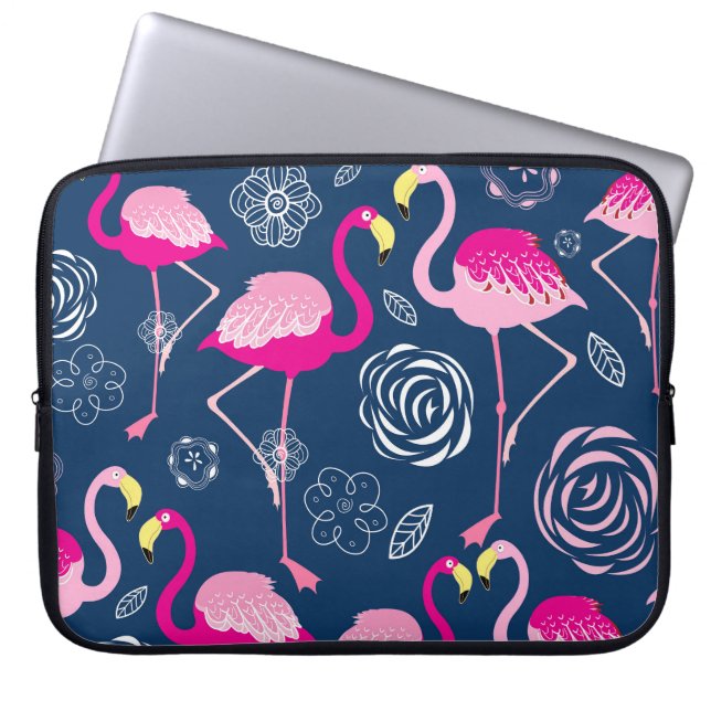Pink Flamingos: Graphic Dark Pattern Laptop Sleeve (Front)