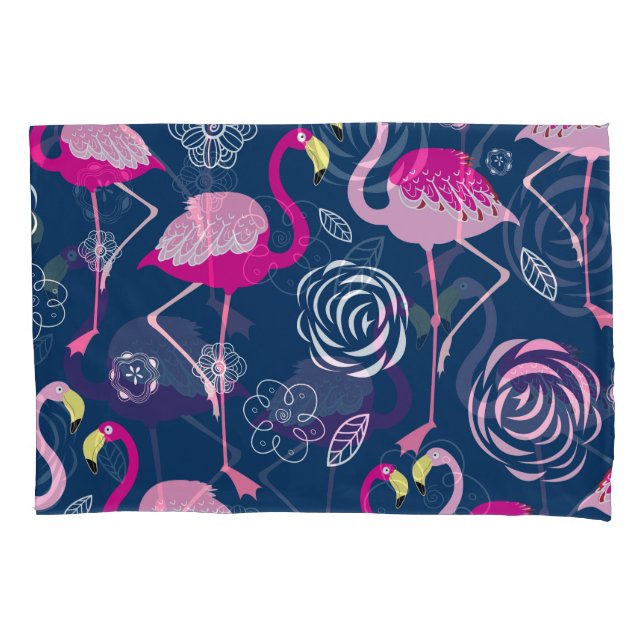 Pink Flamingos: Graphic Dark Pattern Pillowcase (Front)