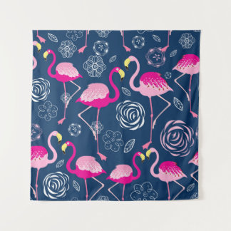 Pink Flamingos: Graphic Dark Pattern Tapestry