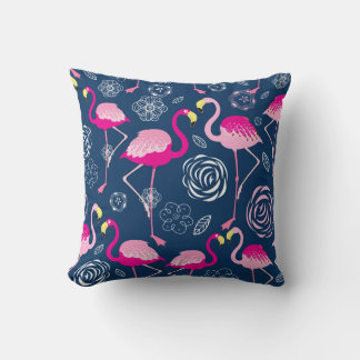Pink Flamingos: Graphic Dark Pattern Throw Pillow